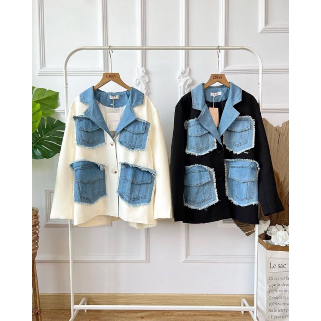 Dezel Blazer Kombinasi Denim Import