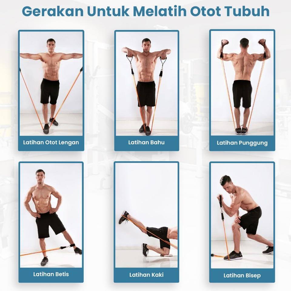 Resistance Bands Set 11 In 1 Set Tali Pembantu Fitness / Resistance Tubes Elastic Gym / Alat Gym