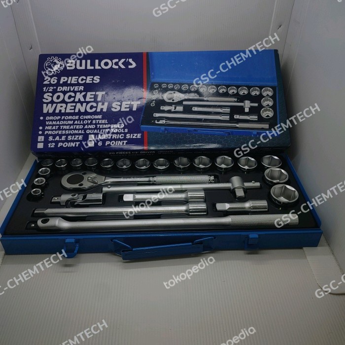 Kunci Socket Set Bullock Inch, 1/2" DR 26Pcs 6PT ( 3/8" s/d 1-1/4")