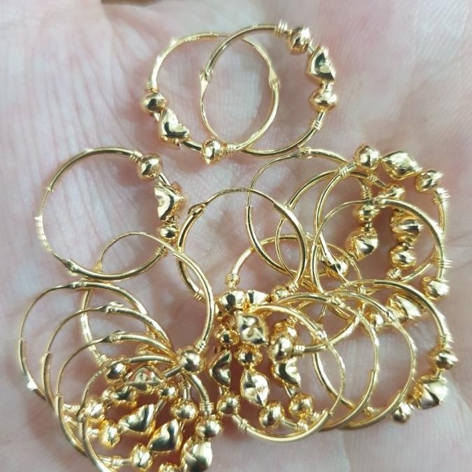NEW PRODUK ANTING GIPSY HOOP BULAT POLOS LOVE HATI EMAS ASLI 700 70% 16K 1 GRAM 