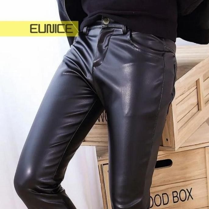 NEW PRODUK FAUX LEATHER PANTS CELANA PRIA KULIT TERBARU SLIMFIT 