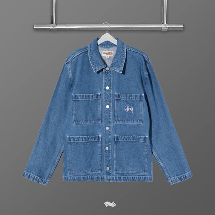 ✅New Stussy Denim Chore Jacket Blue Terbatas