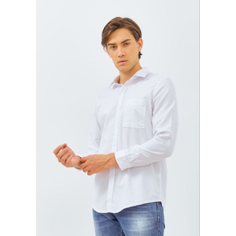 KLL446 KEMEJA LENGAN PANJANG LOIS ORIGINAL PRIA WARNA PUTIH KATUN BERTEKSTUR