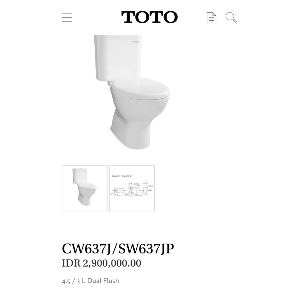 ✅Original Closet Toto Cw 637 / Sw 637 Jp Putih Diskon