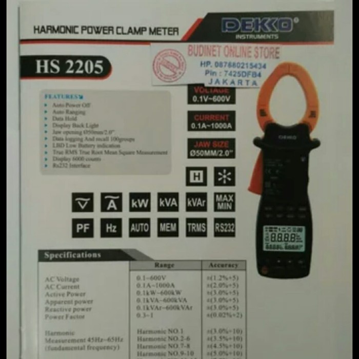 ✨New Ori Harmonic Power Clamp Meter Dekko 2205 Terbaru