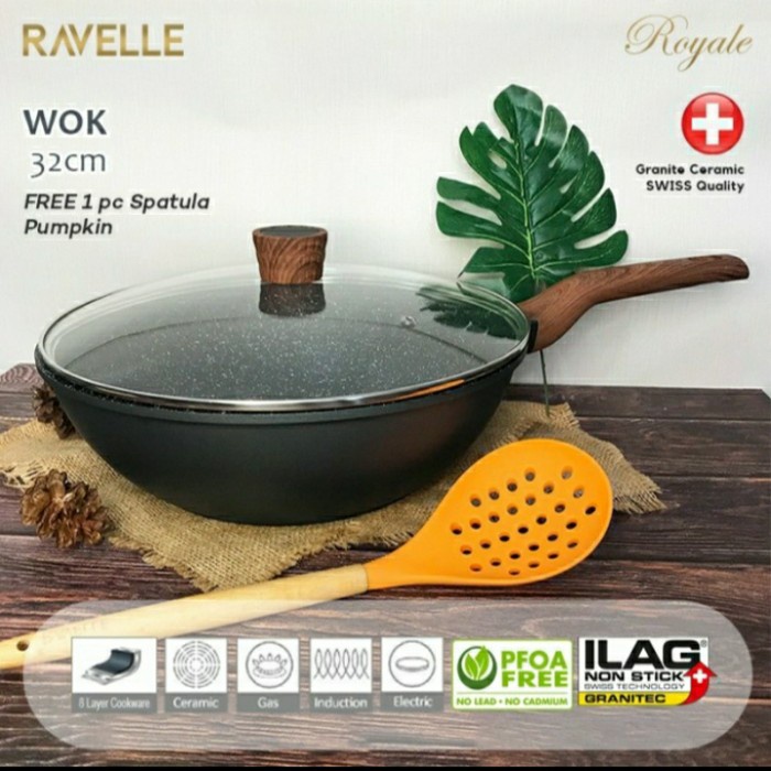 [New Ori] Ravelle Royal Wok 32Cm With Lid/ Wajan / Wok Pan Diskon
