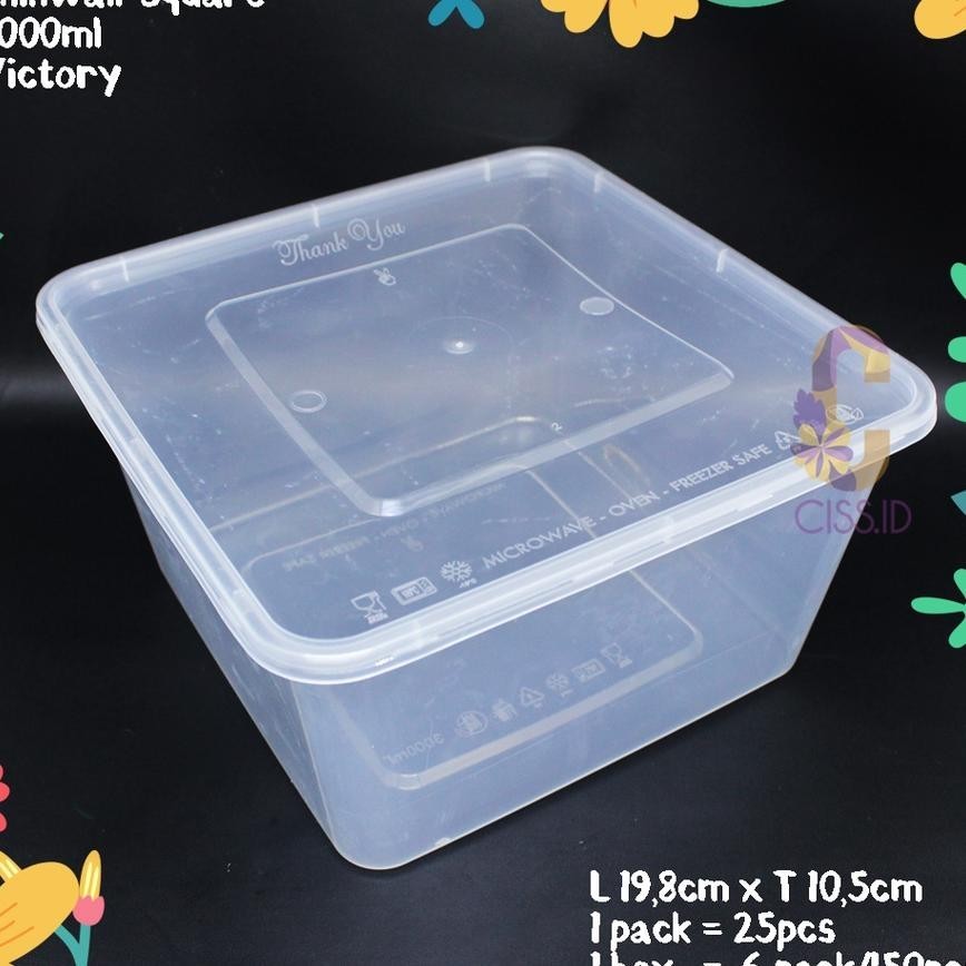 Kotak Makan Plastik Thinwall 3000Ml Square Kotak 1 Pa Isi 25Pcs Tahan Panas Kemasan Makanan Catering