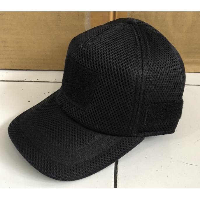 Topi Tactical Hitam Jaring / Topi Velcro Tactical Hitam Polos