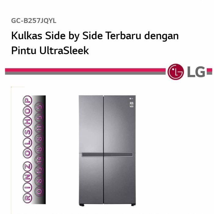 [Baru] Kulkas Lg Gc-B257Jqyl Side By Side Inverter Ultrasleek Gcb257Jqyl Diskon
