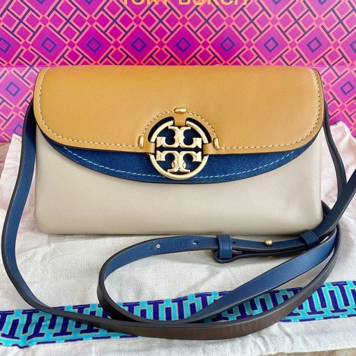 ✅New Tory Burch Miller Color-Block Crossbody Caramel Corn Inc Db Berkualitas
