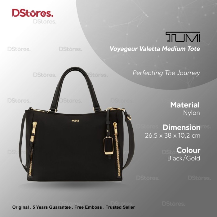 ✅New Tum I Voyageur Valetta Medium Tote - Black/Gold Berkualitas