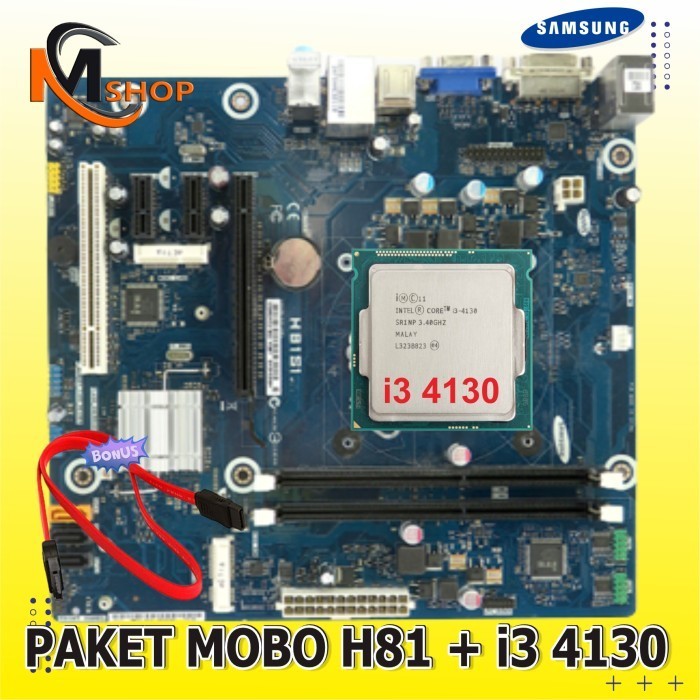 Paket Mainboard Mobo H81 Intel DDR3 LGA 1150 Dan Processor I3 4130