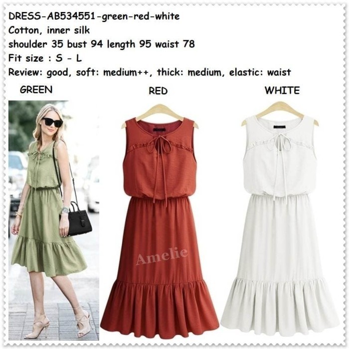 Maels Mini Dress Casual Wanita Korea Import Ab534551 Green White Red Putih