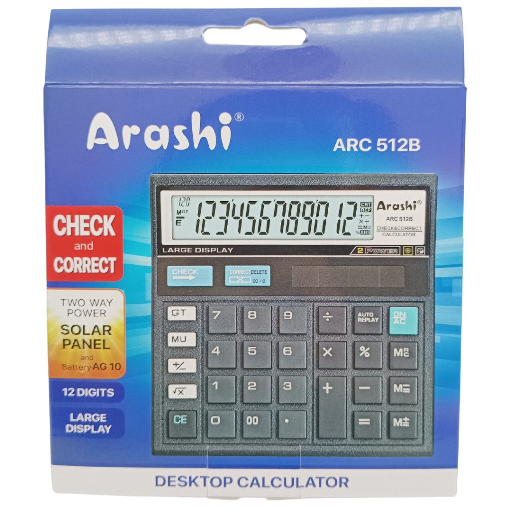 

Arashi Kalkulator 12 Digits Kalkulator ARC 512B Check & Correct