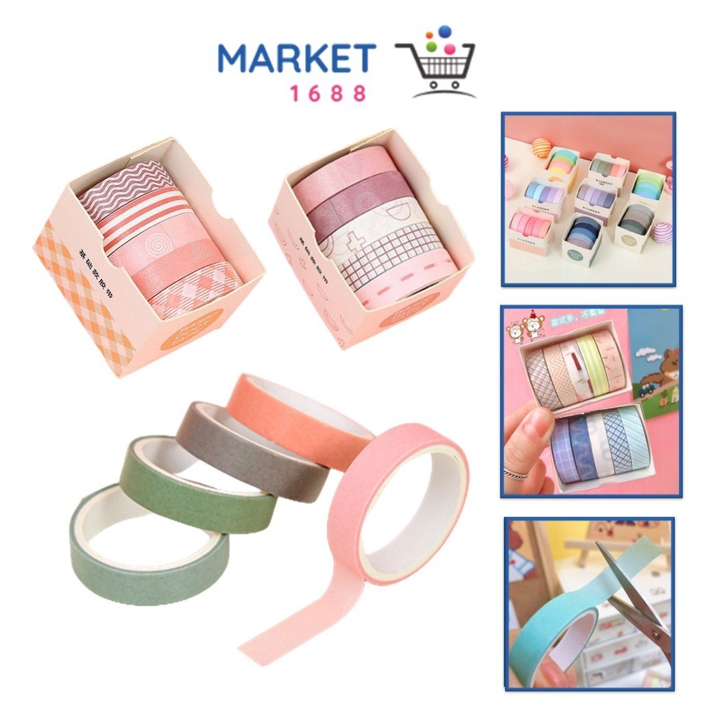 

Market1688 Masking Tape Set 5pcs Essential Collection Isi 5 Selotip Bahan Kertas Washi Warna Warni