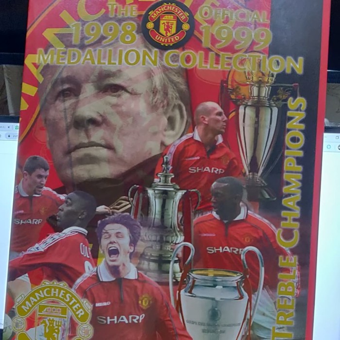 ✅Baru Manchester United Medallion Coin Treble Champions 1998-1999 - Original Terbaru