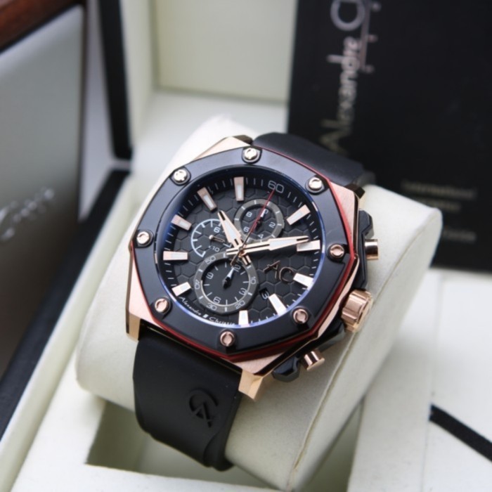 ✅New Alexandre Christie Ac 9601 Rosegold Black Ac9601 Pria OriginalRubber Terbaru