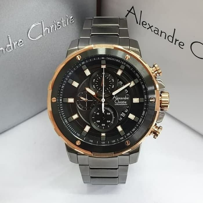 ✅Ori Jam Tangan Pria Alexandre Christie 6528 Black Rosegold Terbatas