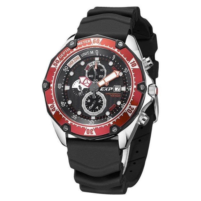 ✅Original Jam Tangan Pria Expedition 3007 Exp 3007 Silver Red Rubber Original Berkualitas