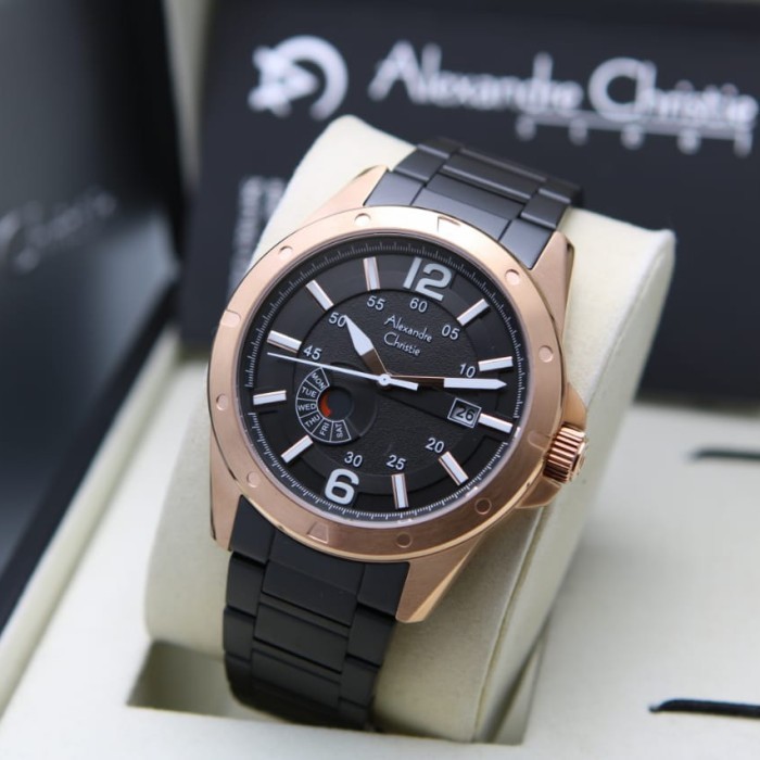 ✅New Ori Jam Tangan Pria Alexander Cristie Ac6536 Rosegold Black Original Berkualitas