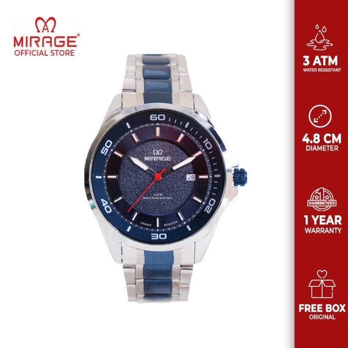 ✅Original Mirage Jam Tangan Pria Kasual Fashion 8731M Silver List Navy Blue Biru Terbatas