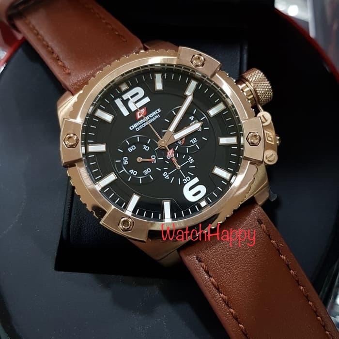 ✅Ready Watchhappy Chronoforce 5263 5263G Cf 5263 Black Dial Men Sport Leather Terbaru