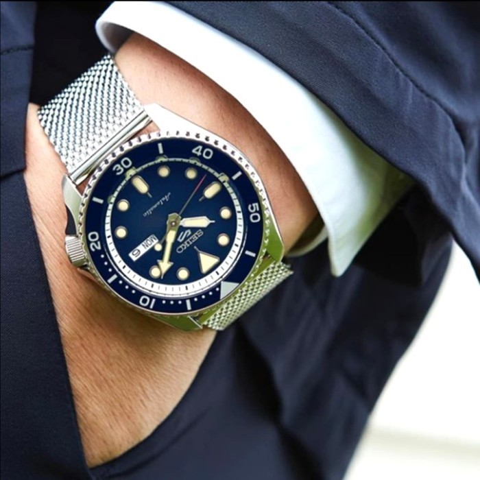 ✅Ori Seiko 5 Sport Blue Dial Mesh Strap Srpd71 K1 Seiko Srpd71K1 Diskon