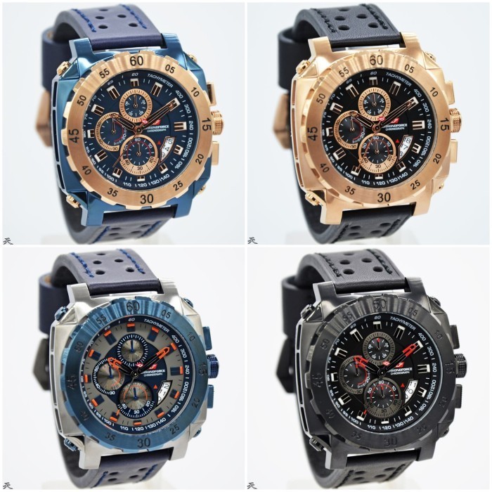 ✅Ori Jam Tangan Pria Chronoforce 5221 Leather Kulit Hitam Original Murah Terbatas