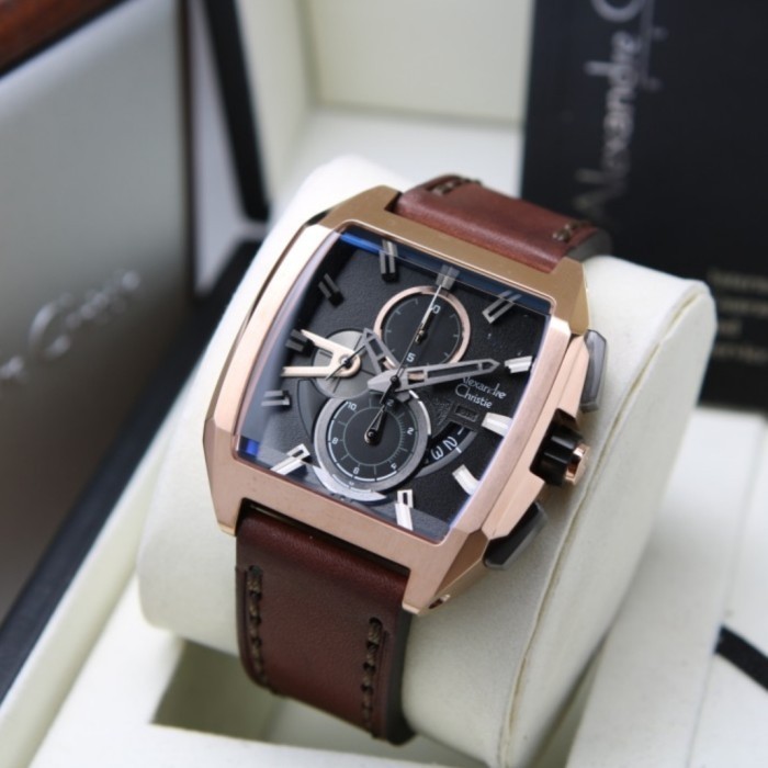 ✅Termurah Alexandre Christie Ac 6617 Rosegold Brown Ac6617 Pria OriginalLeather Terbatas