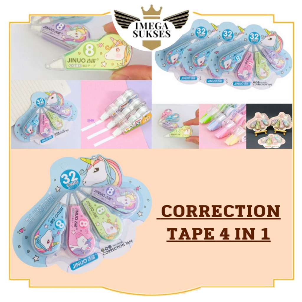 

PHG - Penghapus Pena Tip-Ex Kertas Mini 4in1 Tip Ex Set 4 Pcs Correction Tape Karakter 4 In 1 Penghapus Pulpen Roll Isi 4pcs Karakter Lucu Unicorn