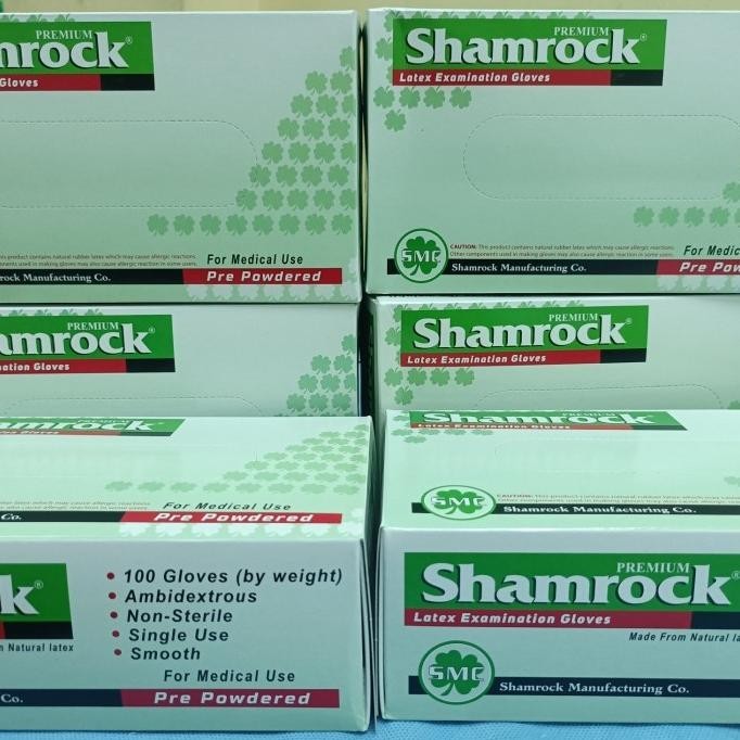COD Sarung tangan medis latex premium Shamrock pree powdered ukuran M