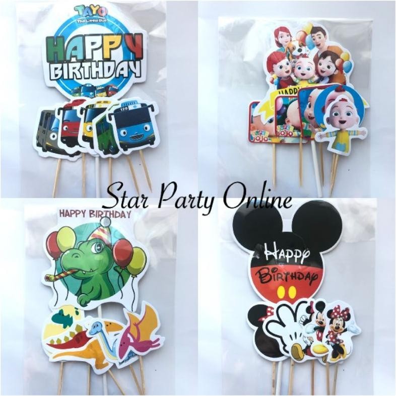 Cake Topper Tayo/ Super Jojo/ Dino Dinosaurus/ Mickey Mouse/ Topper Kue Ulang Tahun Anak/ Dekorasi K