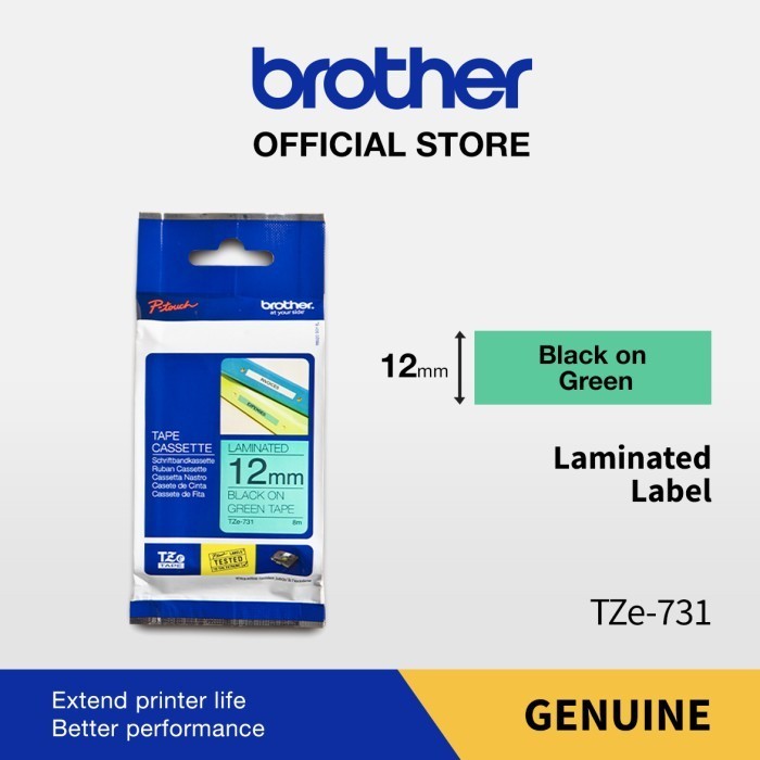 

[Baru] Brother Label Tape Tze-731 12Mm X 8M Laminated Tape Black On Green Terbaru