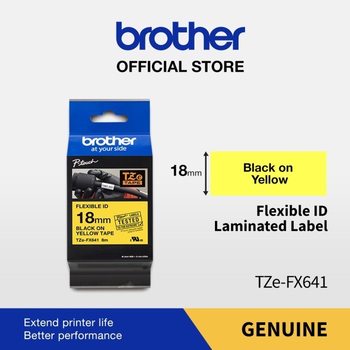 

[Baru] Brother Label Tape Tze-Fx641 18Mmx8M Flexible Black On Yellow Tzefx641 Terbaru