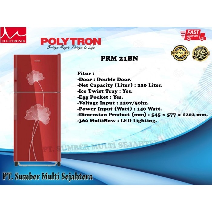 [Baru] Kulkas 2 Pintu Polytron Prm 21Bn Limited
