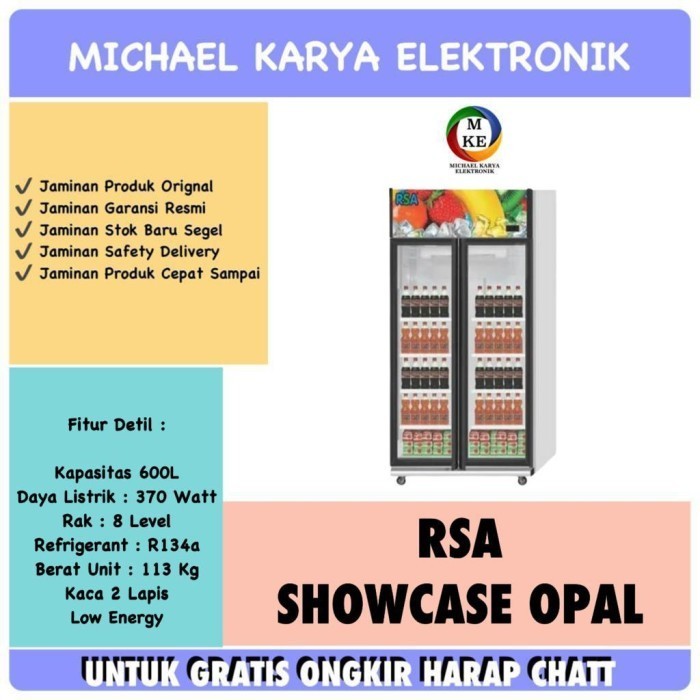 [Baru] Showcase 2 Pintu 600 Liter Rsa Opal Showcase Lemari Pendingin 600L Rsa Terbatas