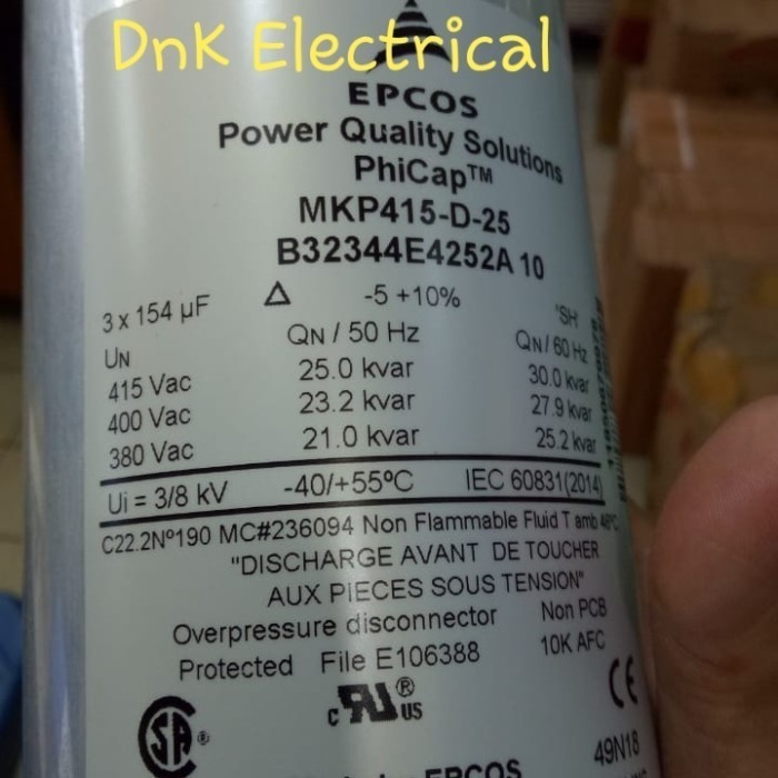 [Baru] Capacitor/Capasitor/Kapasitor 25Kvar/25 Kvar 415V Epcos Mkp415-D-25 Terbatas