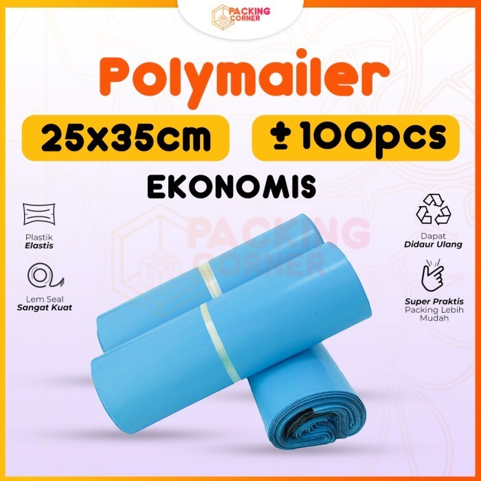 

Plastik Polymailer Kantong Amplop Packing Eko Biru Muda Pastel 25X35