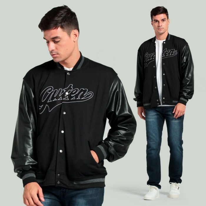 SETH VARSITY BLACK JACKET - GUTENINC (JAKET BOMBER KULIT PRIA)