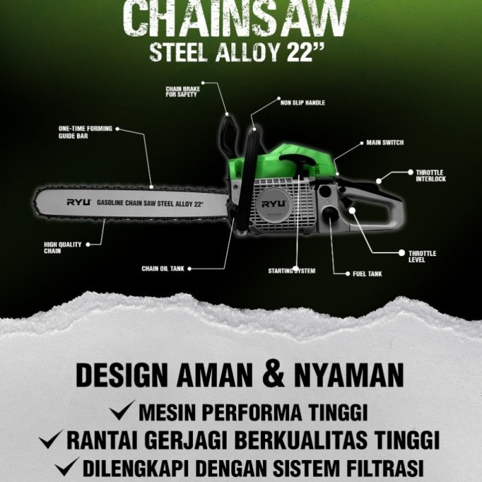 Chainsaw Tekiro Ryu 22 Inch Senso Sinso Mesin Gergaji Kayu Pohon