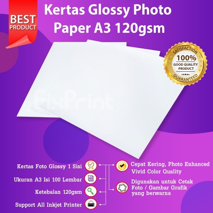 

Glossy Photo Paper A3 120Gsm Kertas Foto Printer 120 Gsm 100 Lembar Best