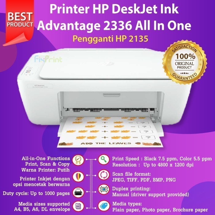 Printer Deskjet Hp 2335 2336 2337 With Cartridge 682 Pengganti Hp 2135 Best