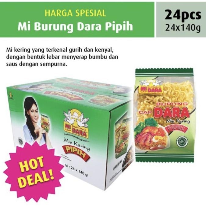 

Mi / Mie Burung Dara Kering Pipih Inul Isi 24 Pcs X 140Gr 1 Dus/Karton