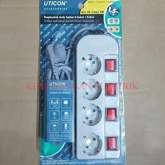 STOP KONTAK ARDE UTICON 4 LUBANG ST 1482 SW + SAKLAR / COLOKAN LISTRIK