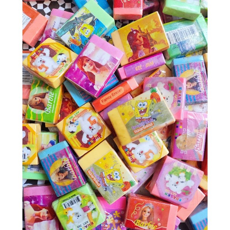 

(12 pcs) penghapus/eraser/stip pensil murah, karakter cewek barbie & princess 1 lusin