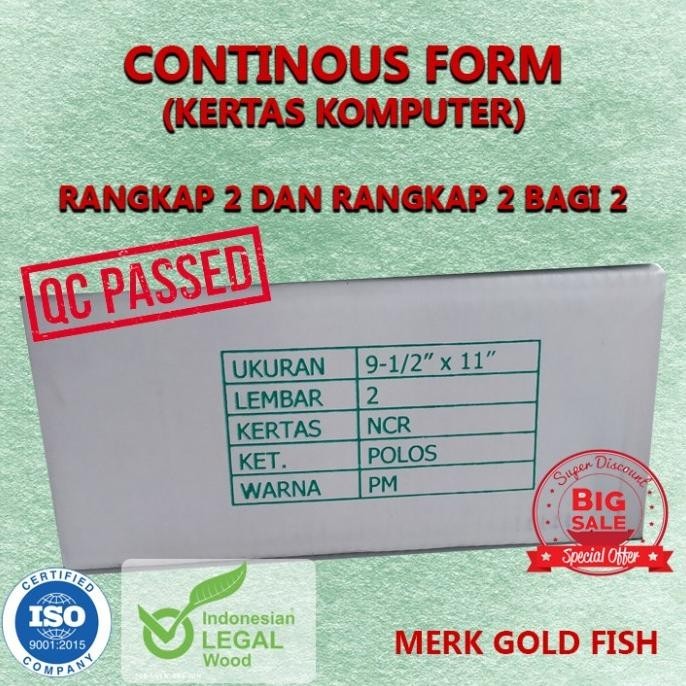 

KERTAS CONTINOUS FORM 1 ply 9.5" x 11" k1/ k1 bagi 2 KERTAS KOMPUTER
