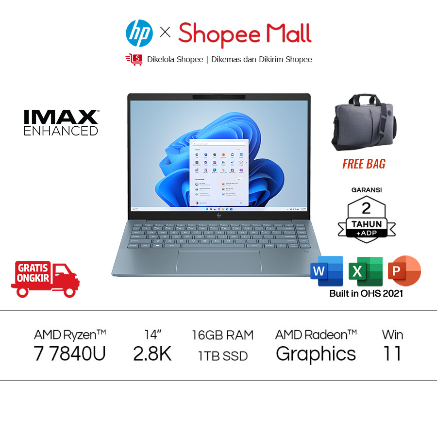 HP Pavilion Plus Laptop 14-ey0014AU R7 - 7840U blue Ryzen 7 - 7840U / 14.0 2.8K (2880x1800) OLED Bri