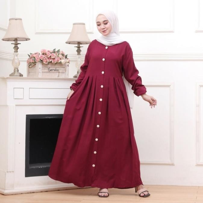 Trend - Baju Gamis Wanita Gamis Rayon Polos Busui Full Kancing Depan XL 