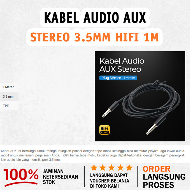 Kabel & Konektor Audio | Kabel Audio AUX Stereo 3.5mm HiFi 1 Meter - CX1