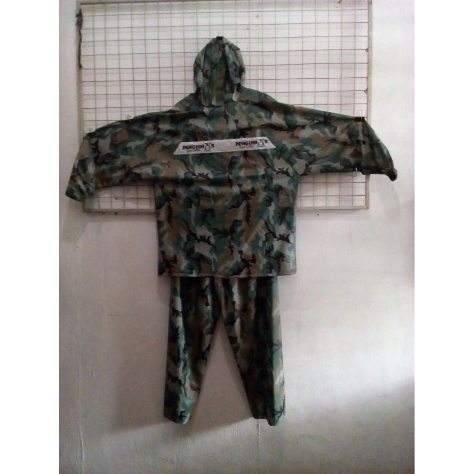 BEBAS ONGKIR - Agen grosir jas hujan penguin army doreng xxl jaket celana pvc